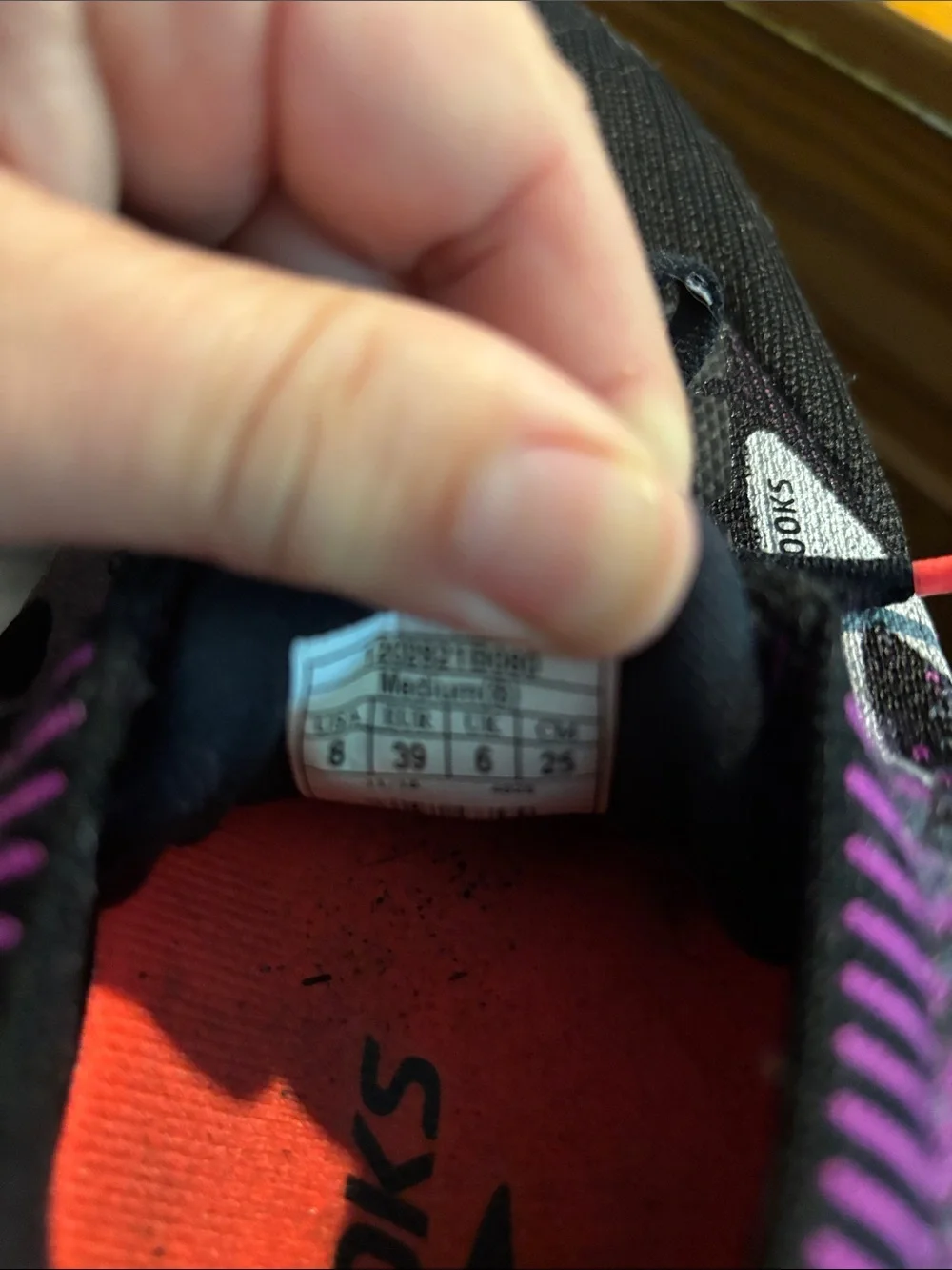 Brooks Black Knit Running Shoes with Purple and Coral Accents